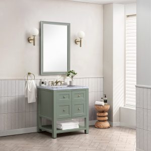 Breckenridge 30" Bathroom Vanity In Smokey Celadon With Carrara Marble Top