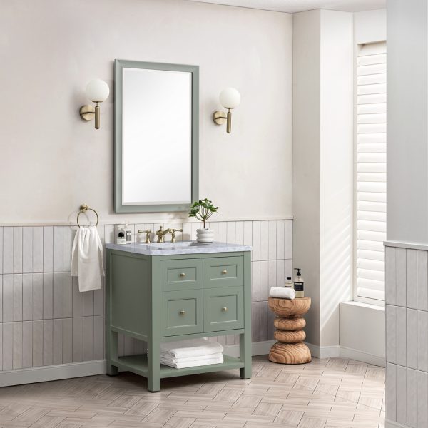 Breckenridge 30" Bathroom Vanity In Smokey Celadon With Carrara Marble Top