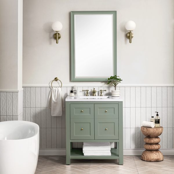 Breckenridge 30" Bathroom Vanity In Smokey Celadon With White Zeus Top