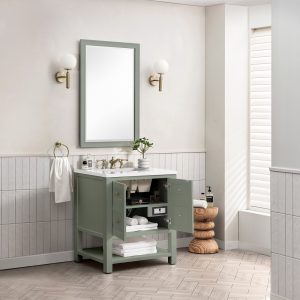 Breckenridge 30" Bathroom Vanity In Smokey Celadon With White Zeus Top