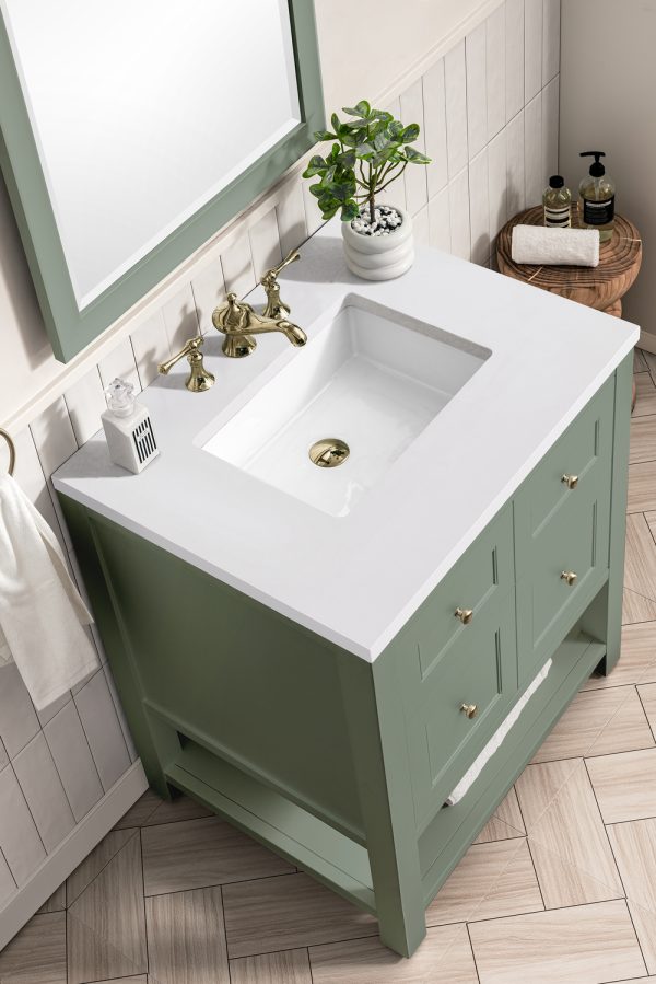 Breckenridge 30" Bathroom Vanity In Smokey Celadon With White Zeus Top