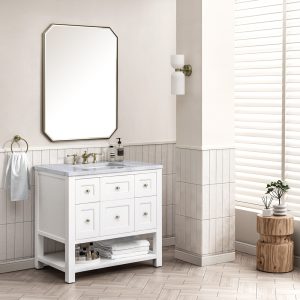 Breckenridge 36" Bathroom Vanity In Bright White With Carrara Marble Top