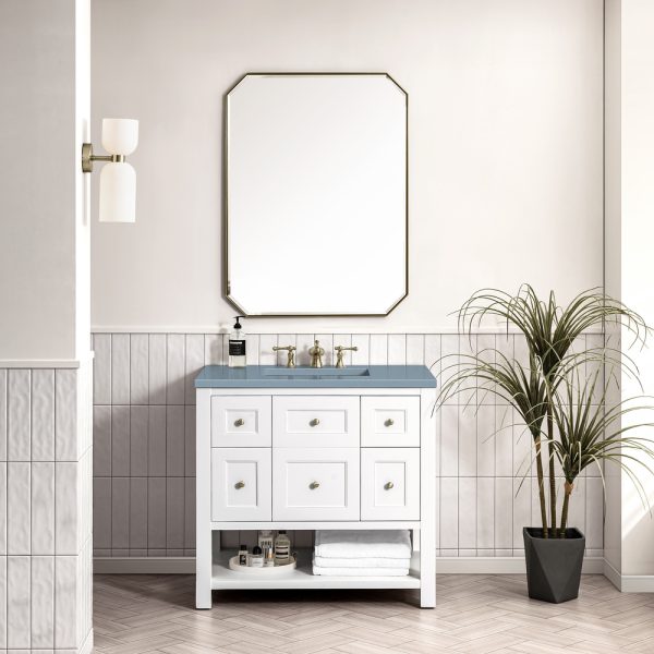 Breckenridge 36" Bathroom Vanity In Bright White With Cala Blue Top