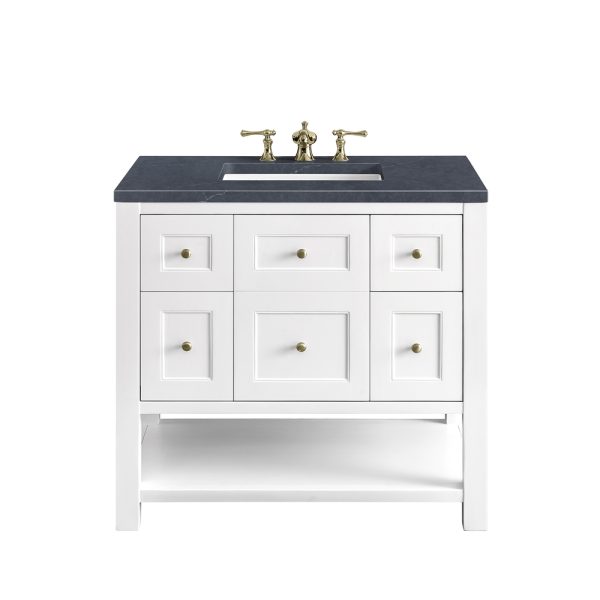 Breckenridge 36" Bathroom Vanity In Bright White With Charcoal Soapstone Top