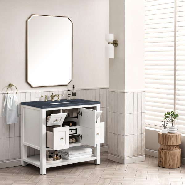 Breckenridge 36" Bathroom Vanity In Bright White With Charcoal Soapstone Top