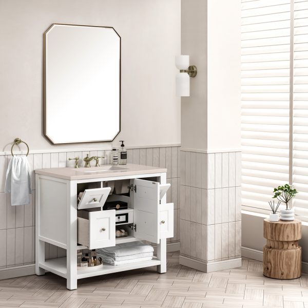 Breckenridge 36" Bathroom Vanity In Bright White With Eternal Marfil Top