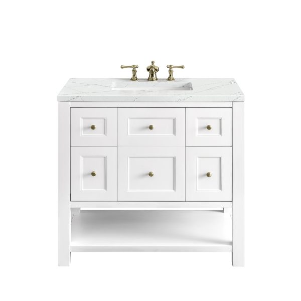 Breckenridge 36" Bathroom Vanity In Bright White With Ethereal Noctis Top