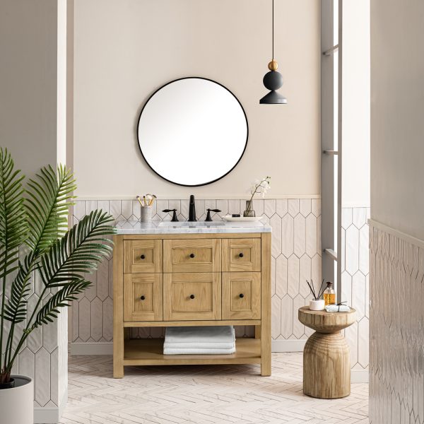 Breckenridge 36" Bathroom Vanity In Bright White With Carrara Marble Top