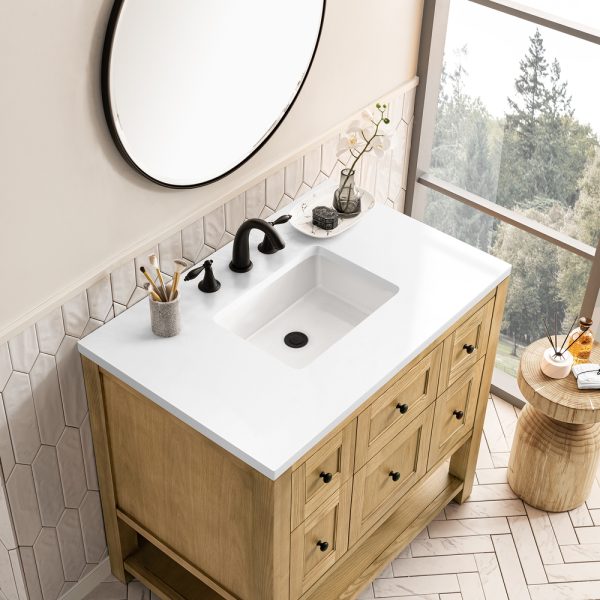 Breckenridge 36" Bathroom Vanity In Natural Light Oak With White Zeus Top