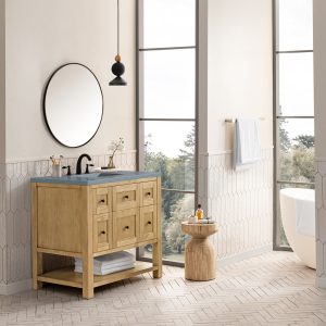 Breckenridge 36" Bathroom Vanity In Bright White With Cala Blue Top