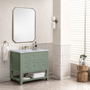 Breckenridge 36" Bathroom Vanity In Smokey Celadon With Carrara Marble Top