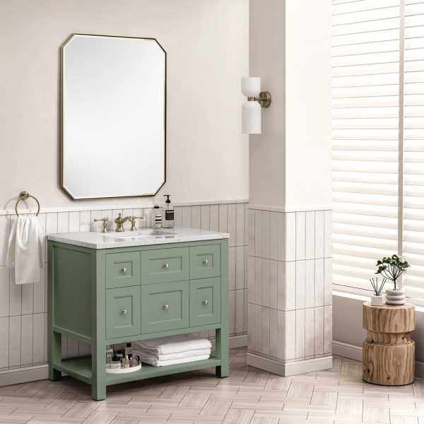 Breckenridge 36" Bathroom Vanity In Smokey Celadon With Eternal Jasmine Pearl Top