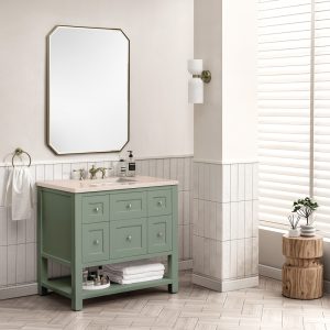 Breckenridge 36" Bathroom Vanity In Smokey Celadon With Eternal Marfil Top