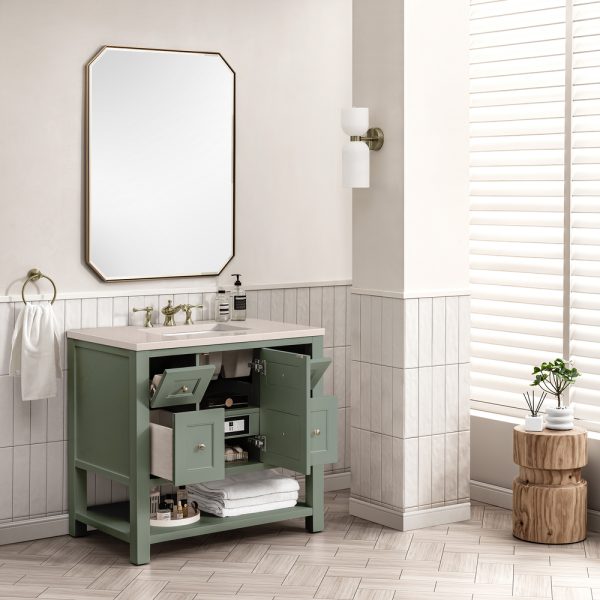 Breckenridge 36" Bathroom Vanity In Smokey Celadon With Eternal Marfil Top