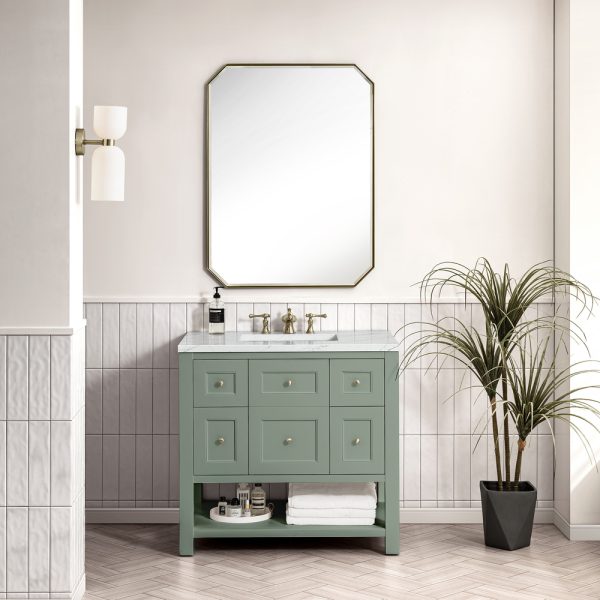 Breckenridge 36" Bathroom Vanity In Smokey Celadon With Ethereal Noctis Top