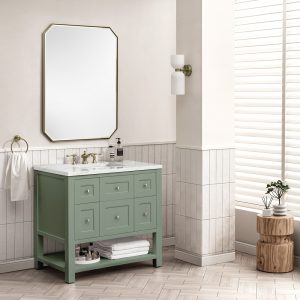 Breckenridge 36" Bathroom Vanity In Smokey Celadon With Ethereal Noctis Top