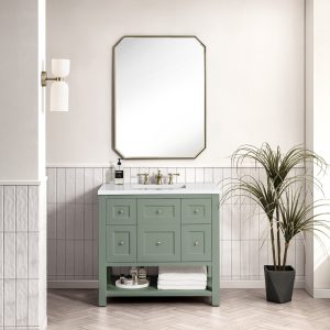 Breckenridge 36" Bathroom Vanity In Smokey Celadon With White Zeus Top