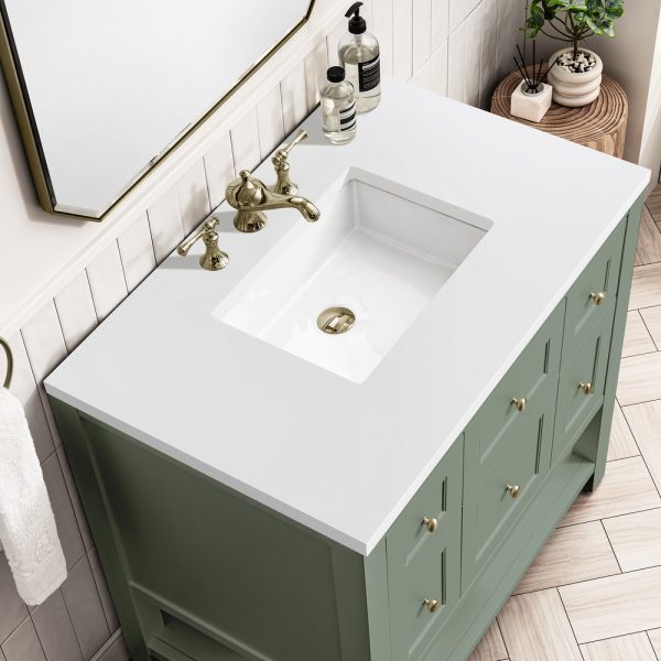 Breckenridge 36" Bathroom Vanity In Smokey Celadon With White Zeus Top