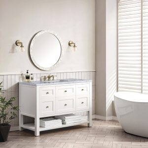 Breckenridge 48" Bathroom Vanity In Bright White With Carrara Marble Top