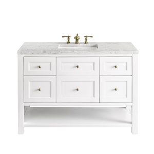 Breckenridge 48" Bathroom Vanity In Bright White With Eternal Jasmine Pearl Top