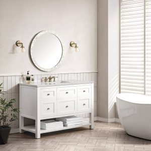 Breckenridge 48" Bathroom Vanity In Bright White With Eternal Jasmine Pearl Top
