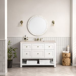 Breckenridge 48" Bathroom Vanity In Bright White With Eternal Marfil Top