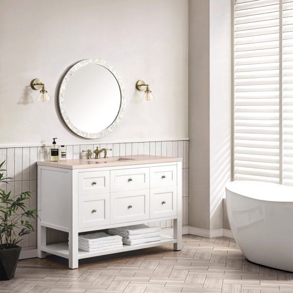 Breckenridge 48" Bathroom Vanity In Bright White With Eternal Marfil Top