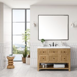 Breckenridge 48" Bathroom Vanity In Natural Light Oak With White Zeus Top