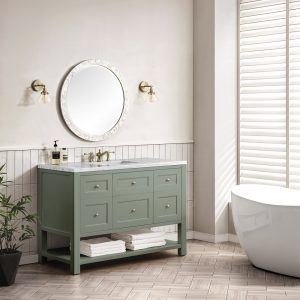 Breckenridge 48" Bathroom Vanity In Smokey Celadon With Arctic Fall Top