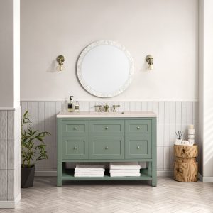 Breckenridge 48" Bathroom Vanity In Smokey Celadon With Eternal Marfil Top