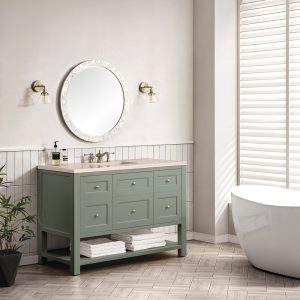 Breckenridge 48" Bathroom Vanity In Smokey Celadon With Eternal Marfil Top