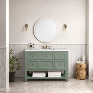Breckenridge 48" Bathroom Vanity In Smokey Celadon With White Zeus Top