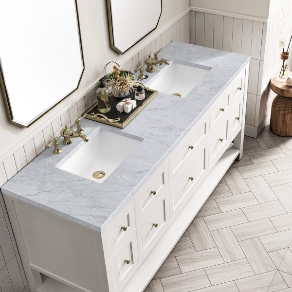 Breckenridge 72" Double Bathroom Vanity In Bright White With Carrara Marble Top
