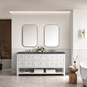 Breckenridge 72" Double Bathroom Vanity In Bright White With Charcoal Soapstone Top