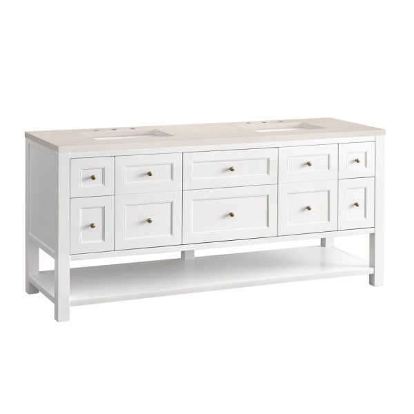 Breckenridge 72" Double Bathroom Vanity In Bright White With Eternal Marfil Top