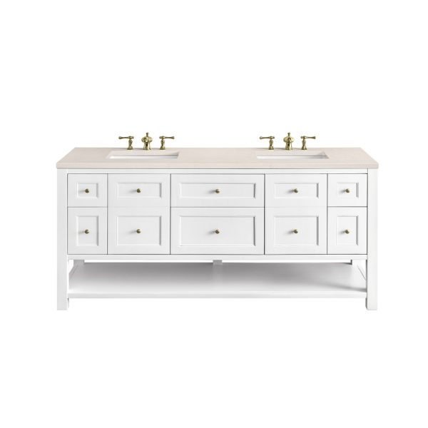 Breckenridge 72" Double Bathroom Vanity In Bright White With Eternal Marfil Top