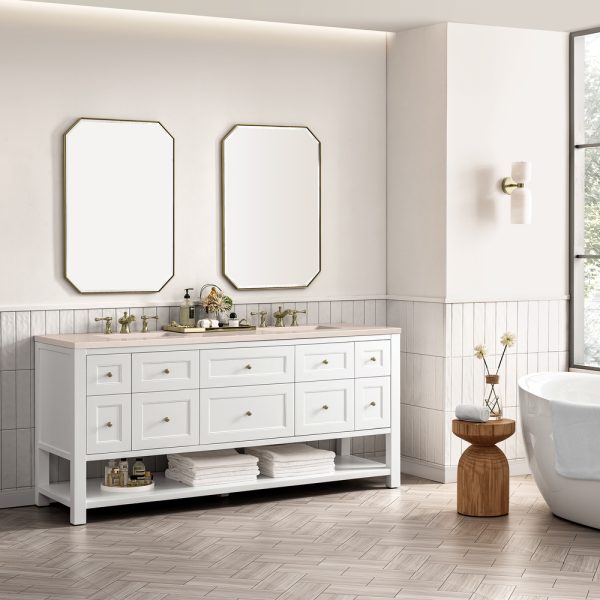 Breckenridge 72" Double Bathroom Vanity In Bright White With Eternal Marfil Top