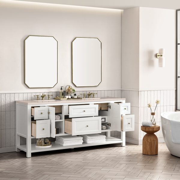 Breckenridge 72" Double Bathroom Vanity In Bright White With Eternal Marfil Top