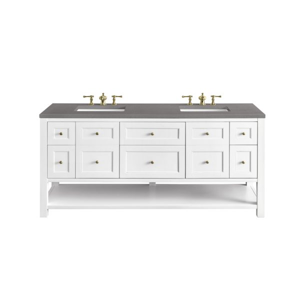 Breckenridge 72" Double Bathroom Vanity In Bright White With Grey Expo Top