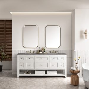 Breckenridge 72" Double Bathroom Vanity In Bright White With Grey Expo Top