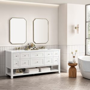 Breckenridge 72" Double Bathroom Vanity In Bright White With White Zeus Top