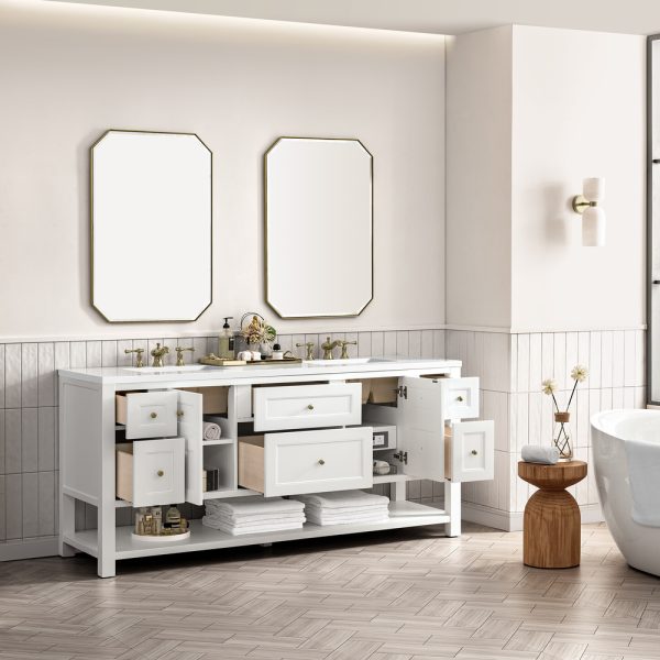 Breckenridge 72" Double Bathroom Vanity In Bright White With White Zeus Top