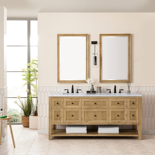 Breckenridge 72" Double Bathroom Vanity In Natural Light Oak With Arctic Fall Top