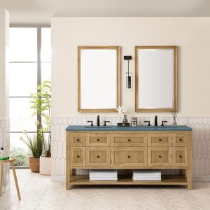 Breckenridge 72" Double Bathroom Vanity In Natural Light Oak With Cala Blue Top