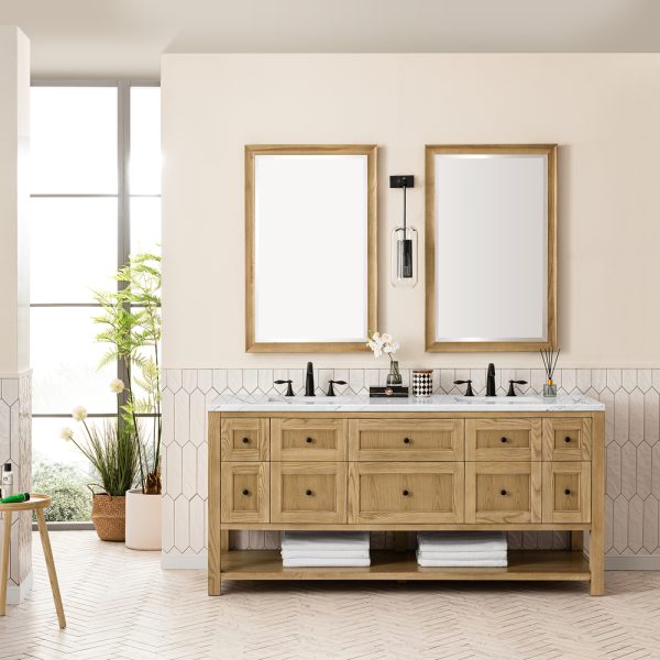 Breckenridge 72" Double Bathroom Vanity In Natural Light Oak With Ethereal Noctis Top