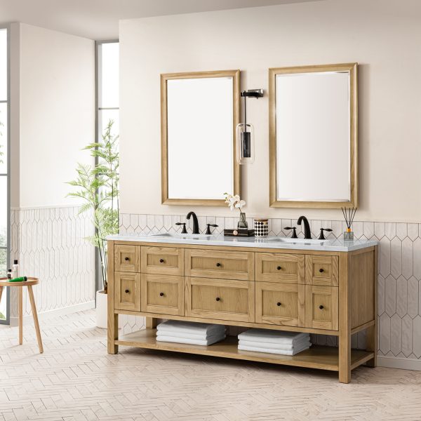 Breckenridge 72" Double Bathroom Vanity In Natural Light Oak With Arctic Fall Top