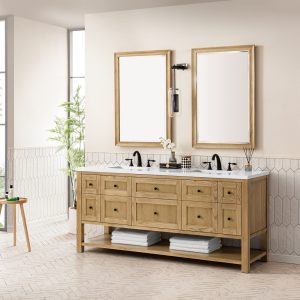 Breckenridge 72" Double Bathroom Vanity In Natural Light Oak With White Zeus Top