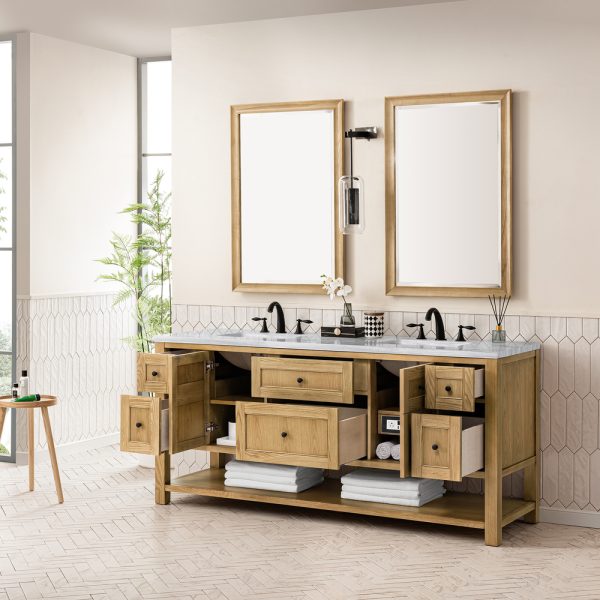 Breckenridge 72" Double Bathroom Vanity In Natural Light Oak With Arctic Fall Top