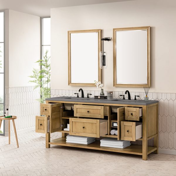 Breckenridge 72" Double Bathroom Vanity In Natural Light Oak With Grey Expo Top