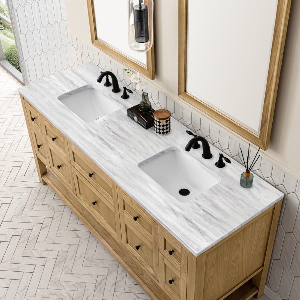 Breckenridge 72" Double Bathroom Vanity In Natural Light Oak With Arctic Fall Top
